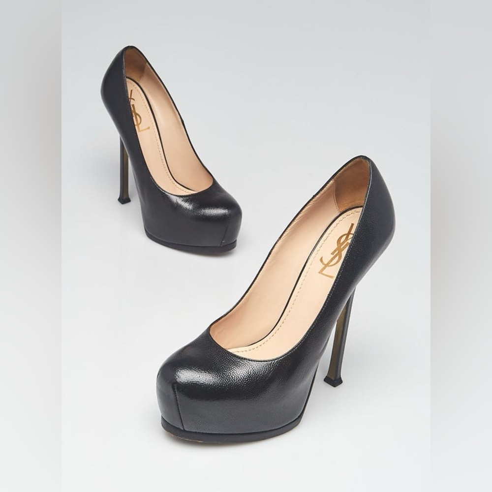 🤩 YSL Yves Saint Laurent Tribtoo Classic Black Leather Platform Pumps Heels 🤩